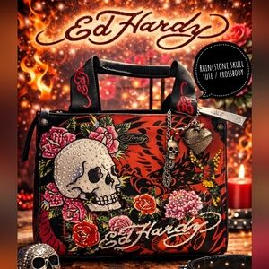 Ed Hardy Nova Skull Rhinestone Bag – Crossbody + Tote ♡